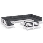 13-tlg. Garten-Lounge-Set mit Kissen Weiß Kiefernholz