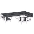13-tlg. Garten-Lounge-Set mit Kissen Weiß Kiefernholz