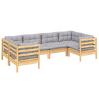 6-tlg. Garten-Lounge-Set mit Grauen Kissen Kiefernholz