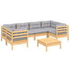 7-tlg. Garten-Lounge-Set mit Grauen Kissen Kiefernholz