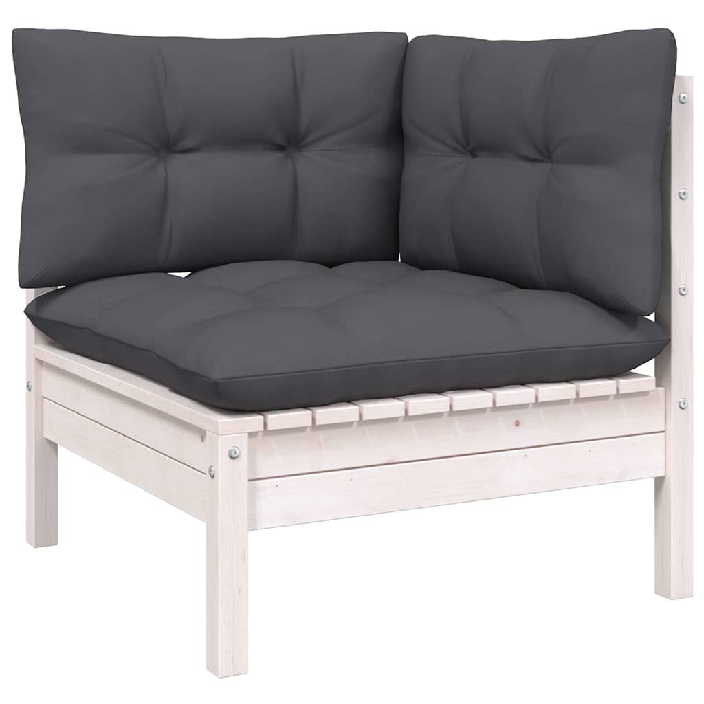9-tlg. Garten-Lounge-Set mit Kissen Weiß Kiefernholz
