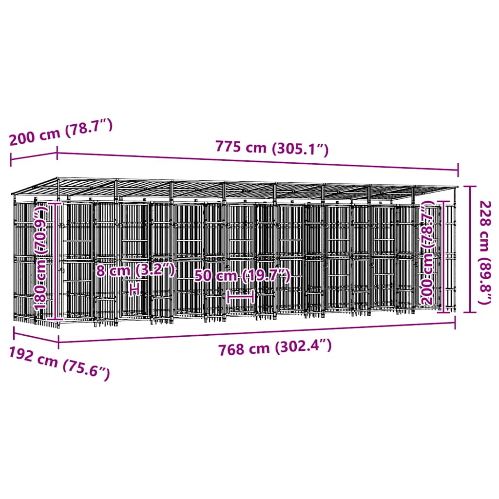 Outdoor-Hundezwinger mit Dach Stahl 14,75 m²