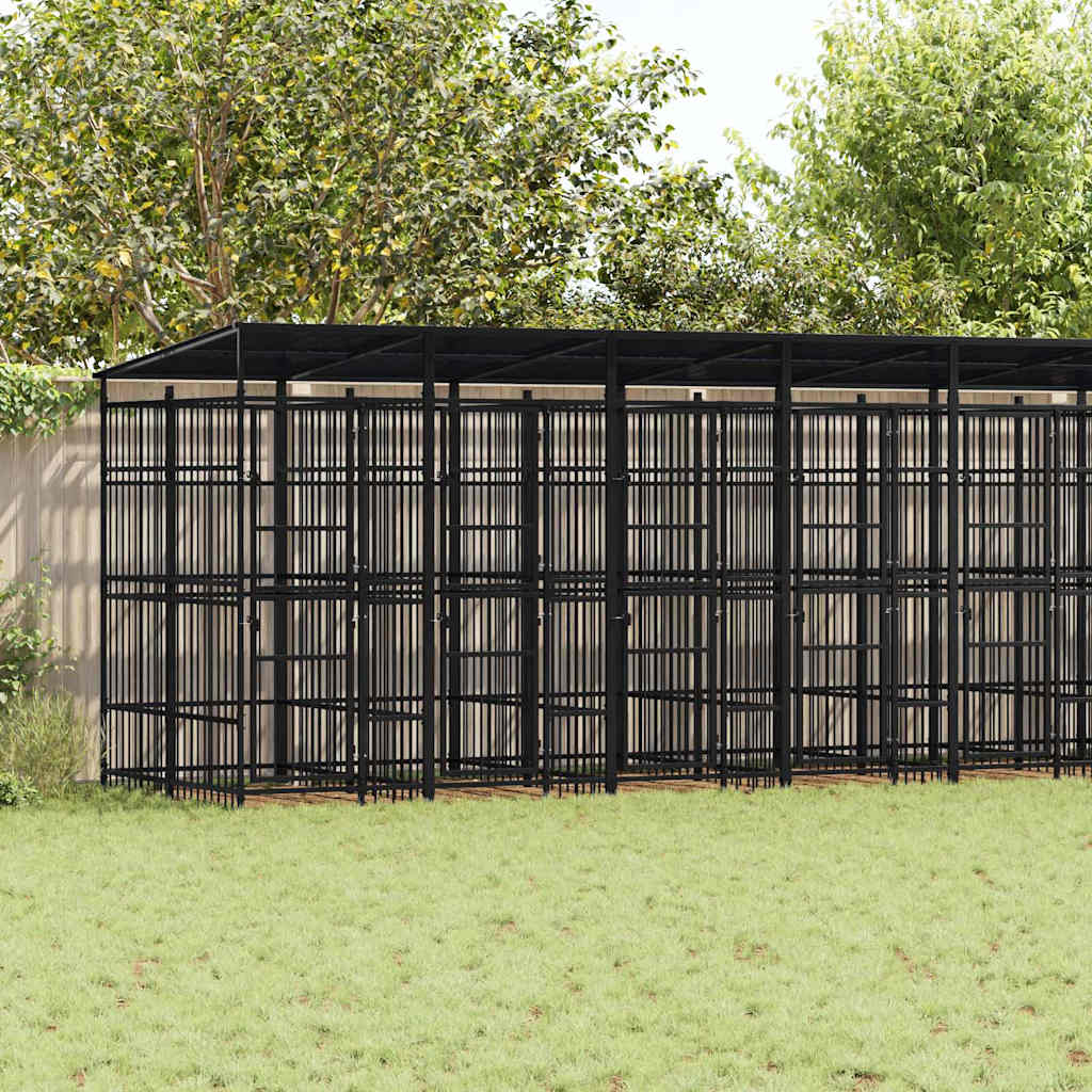 Outdoor-Hundezwinger mit Dach Stahl 18,43 m²