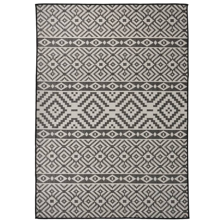 Outdoor-Teppich Flachgewebe 120x170 cm Schwarz Gestreift