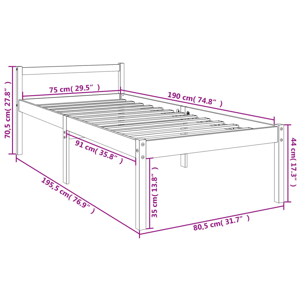 Seniorenbett 75x190 cm Massivholz Kiefer