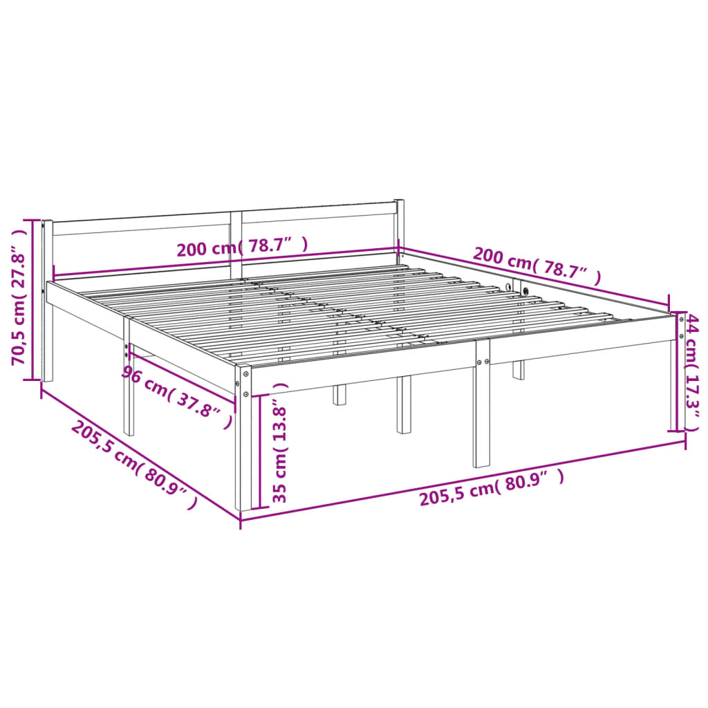 Seniorenbett Grau 200x200 cm Massivholz Kiefer