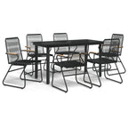 7-tlg. Garten-Essgruppe Schwarz PVC-Rattan