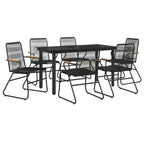 7-tlg. Garten-Essgruppe Schwarz PVC-Rattan