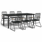 7-tlg. Garten-Essgruppe Schwarz PVC-Rattan