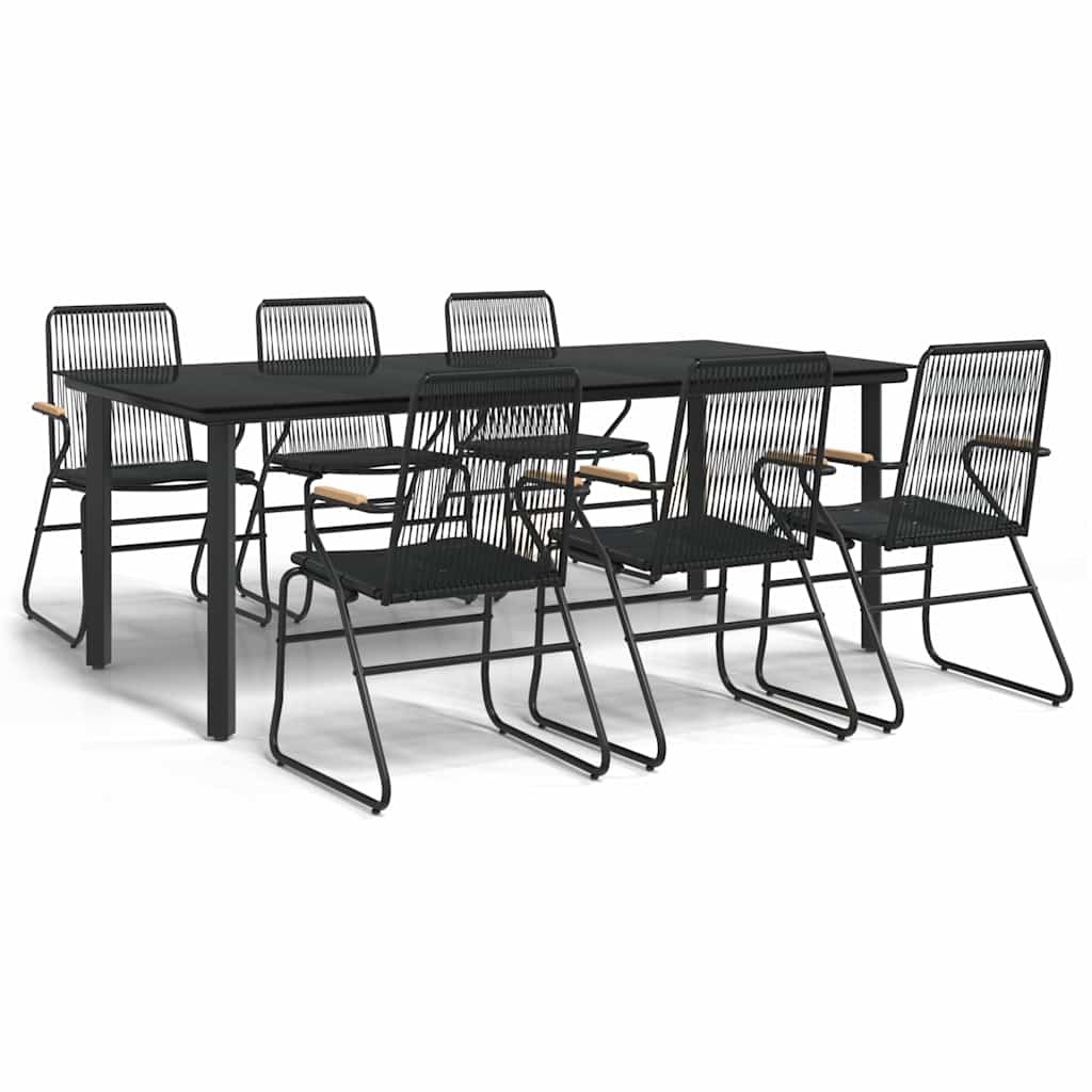 7-tlg. Garten-Essgruppe Schwarz PVC-Rattan