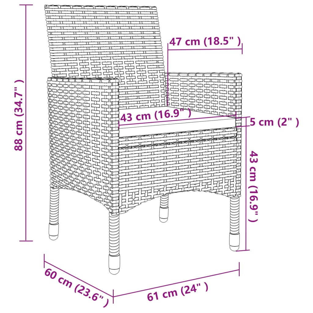 7-tlg. Garten-Essgruppe mit Auflagen Poly Rattan und Glas