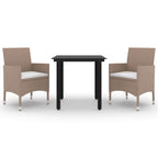 3-tlg. Garten-Essgruppe mit Auflagen Poly Rattan und Glas