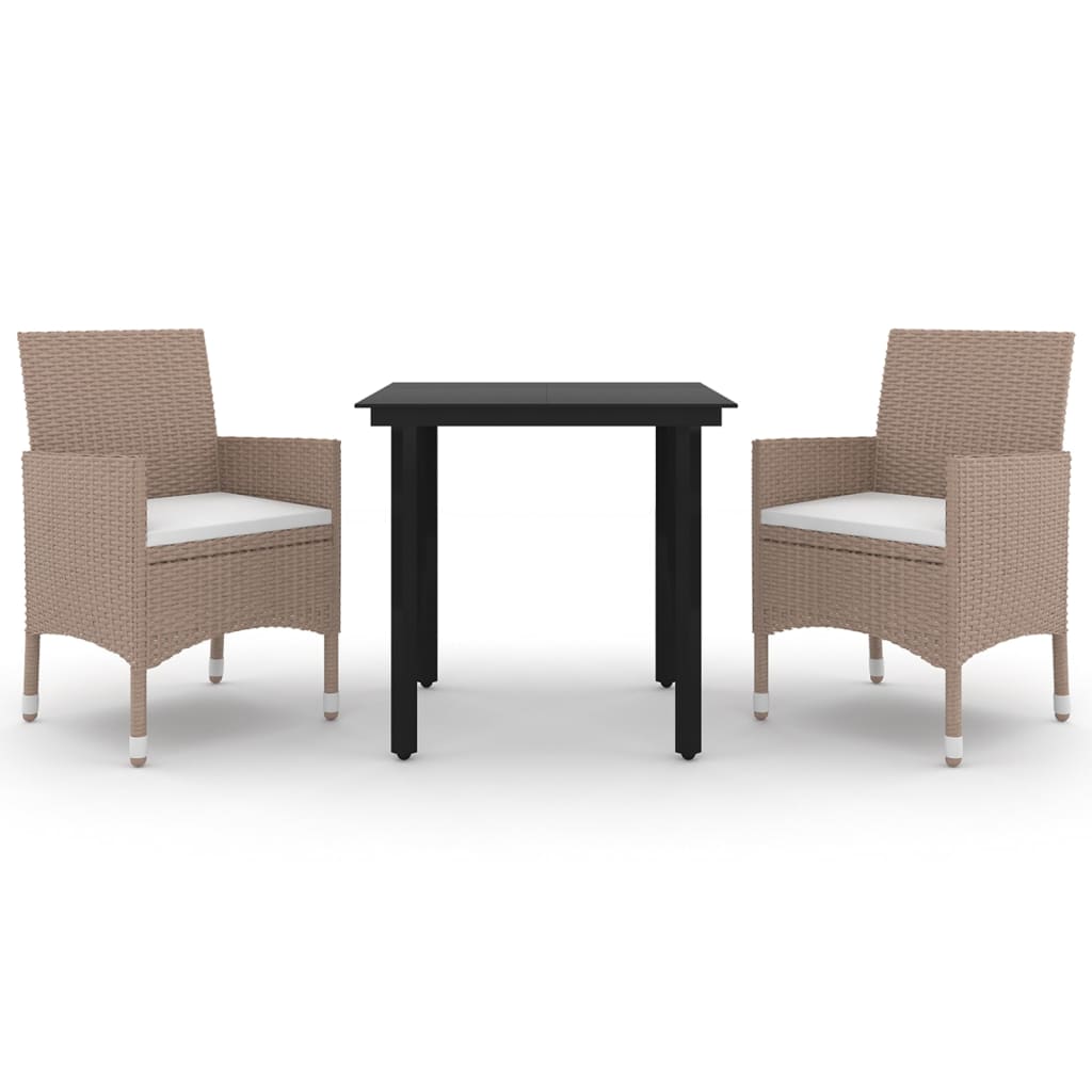 3-tlg. Garten-Essgruppe mit Auflagen Poly Rattan und Glas