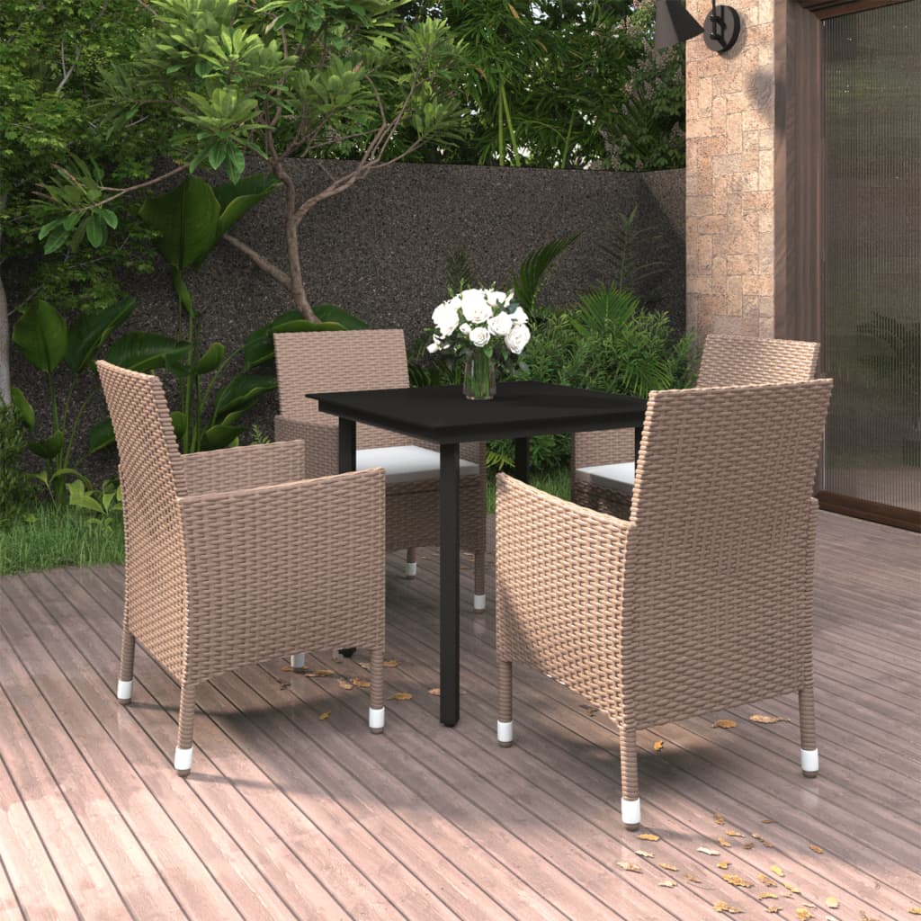 5-tlg. Garten-Essgruppe mit Auflagen Poly Rattan und Schwarz