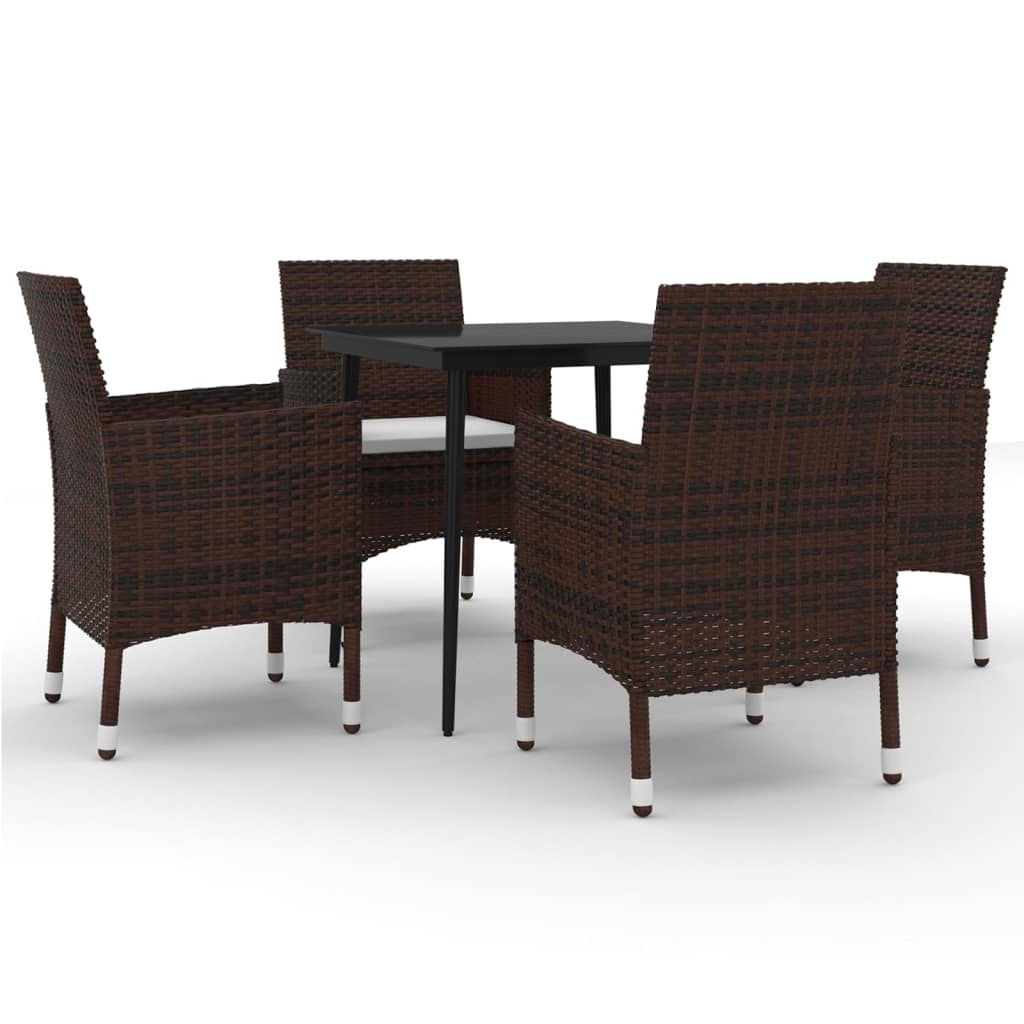 5-tlg. Garten-Essgruppe mit Auflagen Poly Rattan und Glas
