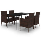 5-tlg. Garten-Essgruppe mit Auflagen Poly Rattan und Glas