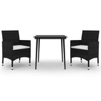 3-tlg. Garten-Essgruppe mit Auflagen Poly Rattan und Glas