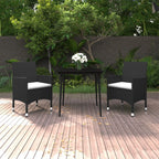 3-tlg. Garten-Essgruppe mit Auflagen Poly Rattan und Glas