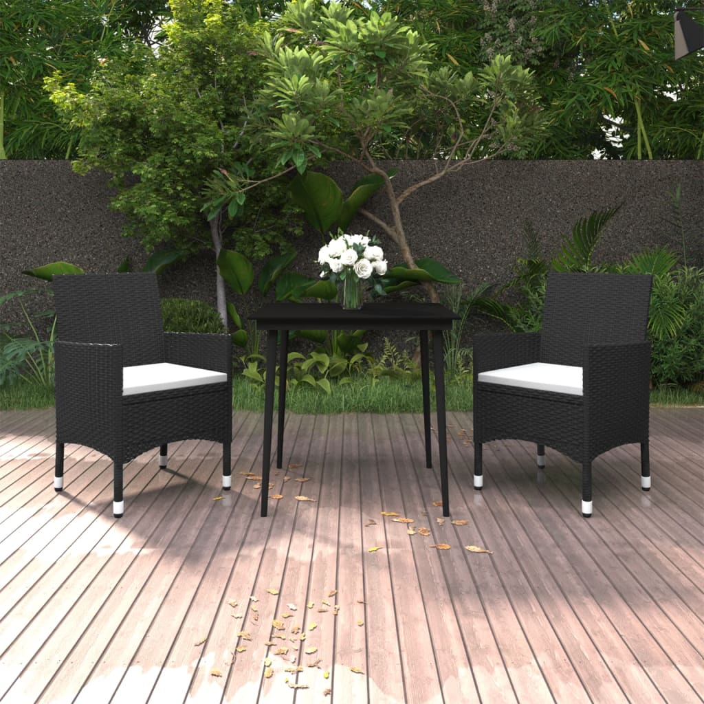 3-tlg. Garten-Essgruppe mit Auflagen Poly Rattan und Glas