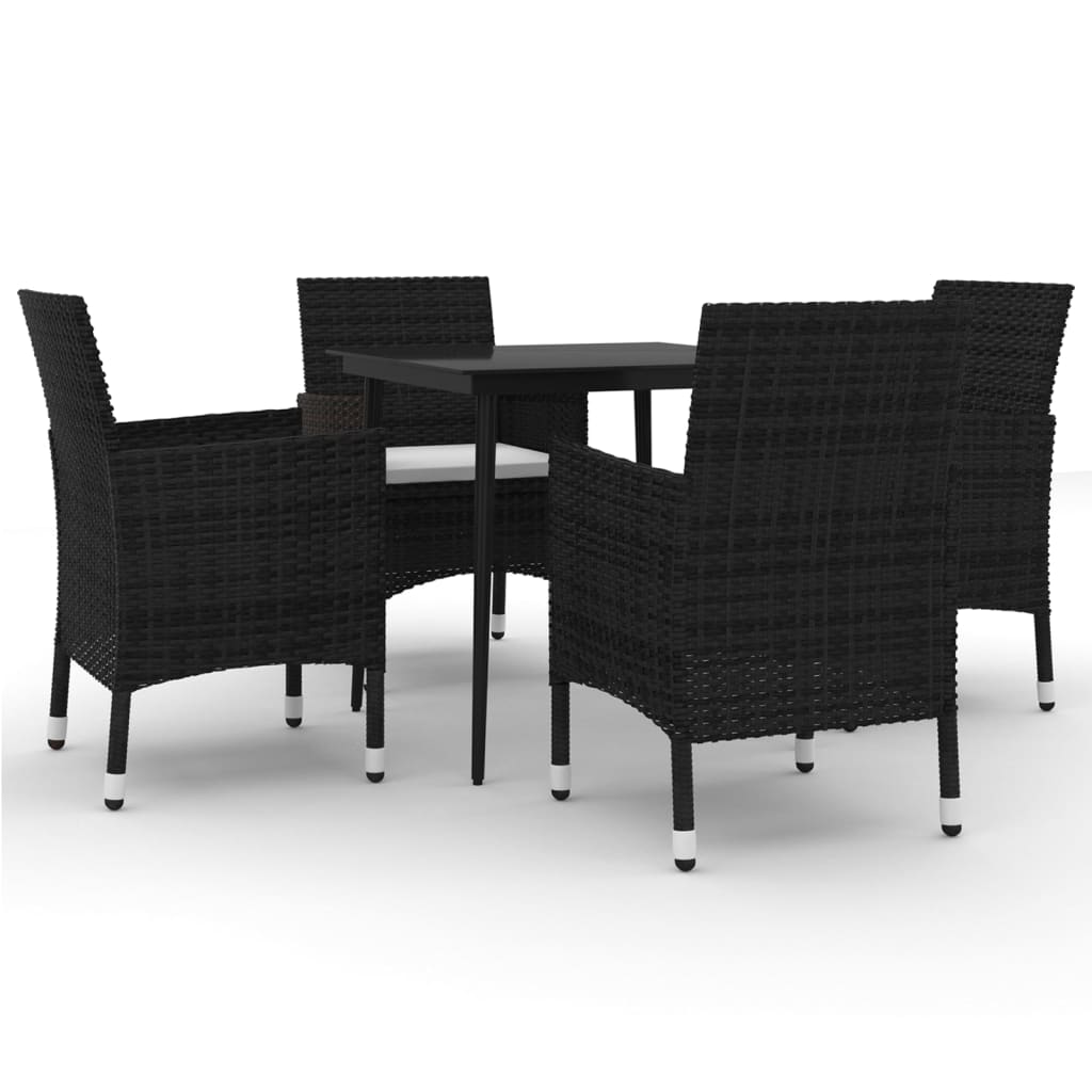 5-tlg. Garten-Essgruppe mit Auflagen Poly Rattan und Glas