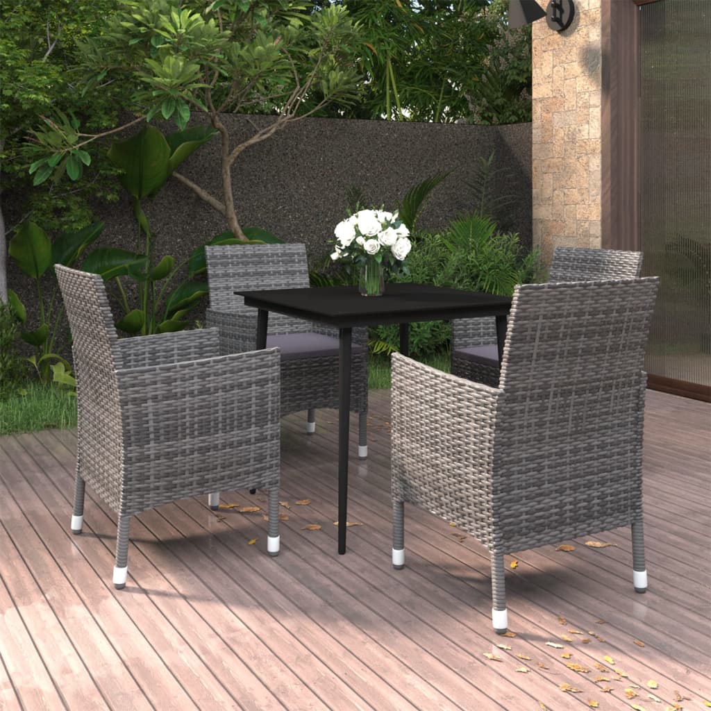 5-tlg. Garten-Essgruppe mit Auflagen Poly Rattan und Glas