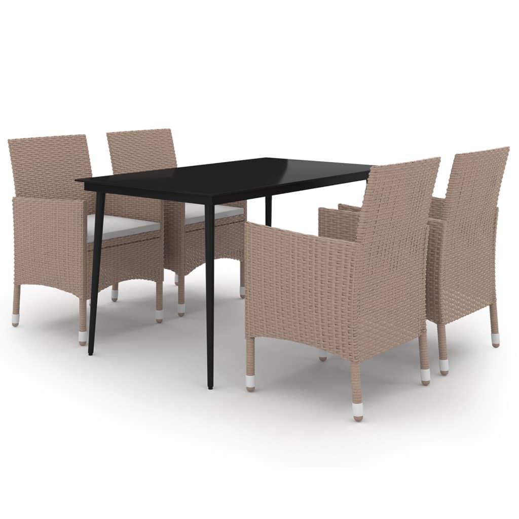 5-tlg. Garten-Essgruppe mit Kissen Poly Rattan und Glas
