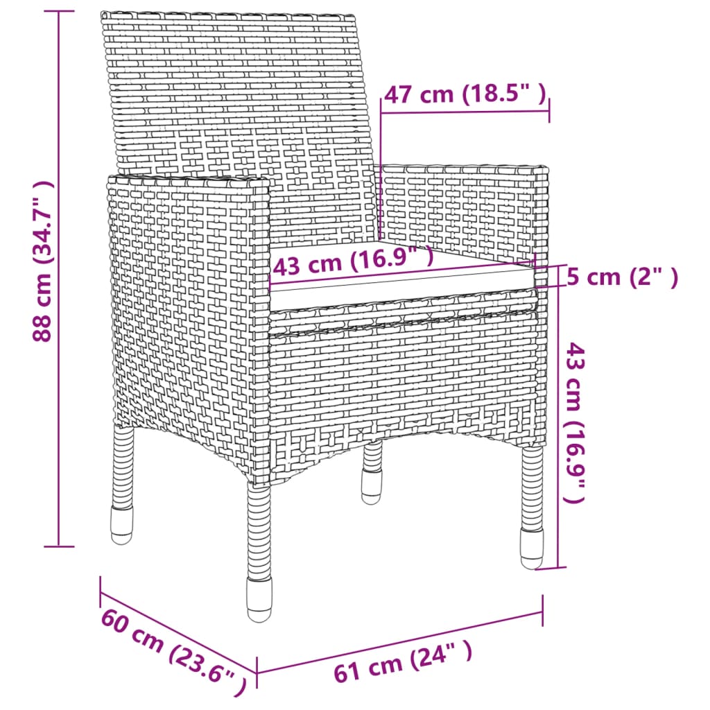 5-tlg. Garten-Essgruppe mit Kissen Poly Rattan und Glas