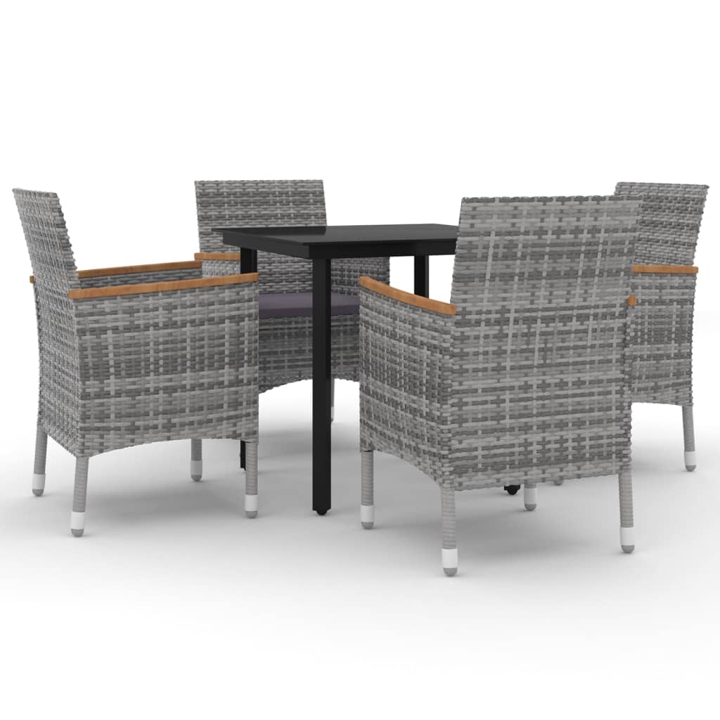 5-tlg. Garten-Essgruppe mit Auflagen Poly Rattan und Glas