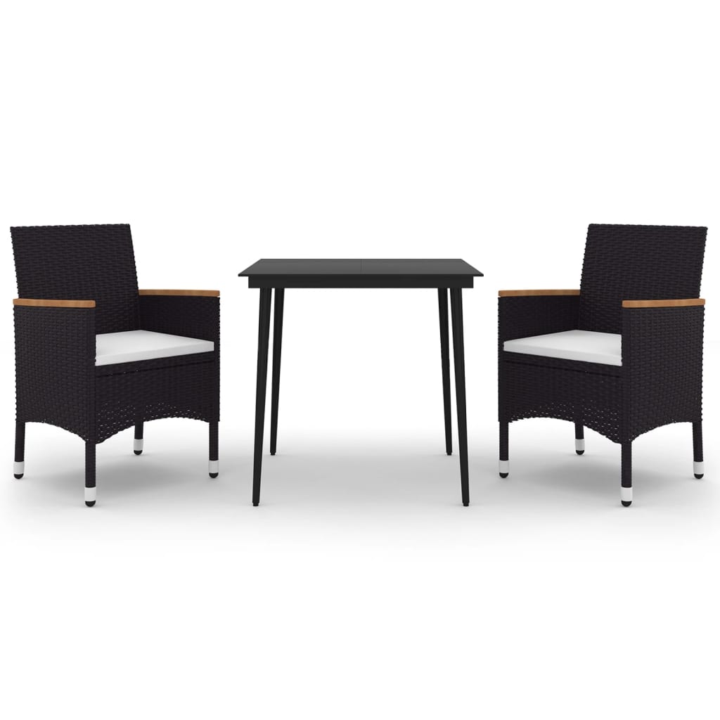 3-tlg. Garten-Essgruppe mit Auflagen Poly Rattan und Glas