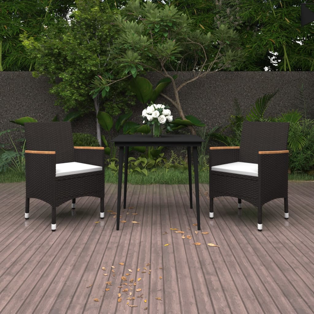 3-tlg. Garten-Essgruppe mit Auflagen Poly Rattan und Glas