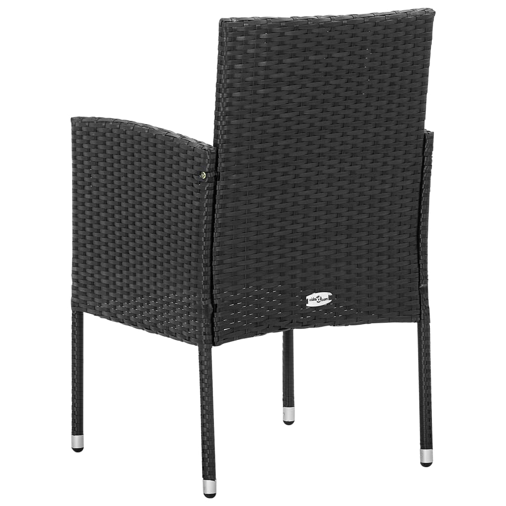 Gartenstühle mit Kissen in Schwarz 2 Stk. Schwarz Poly Rattan