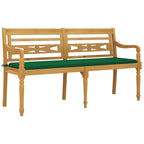 Batavia-Bank mit Grünem Kissen 150 cm Massivholz Teak