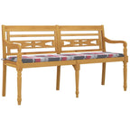 Batavia-Bank mit Kissen Rot Karomuster 150 cm Massivholz Teak