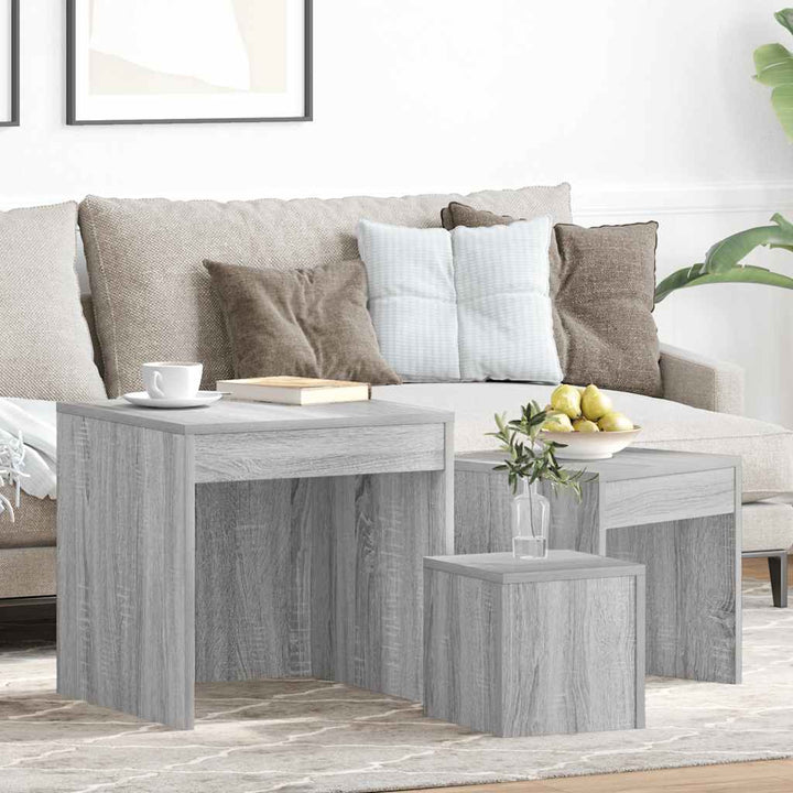 Satztische 3 Stk. Grau Sonoma Holzwerkstoff