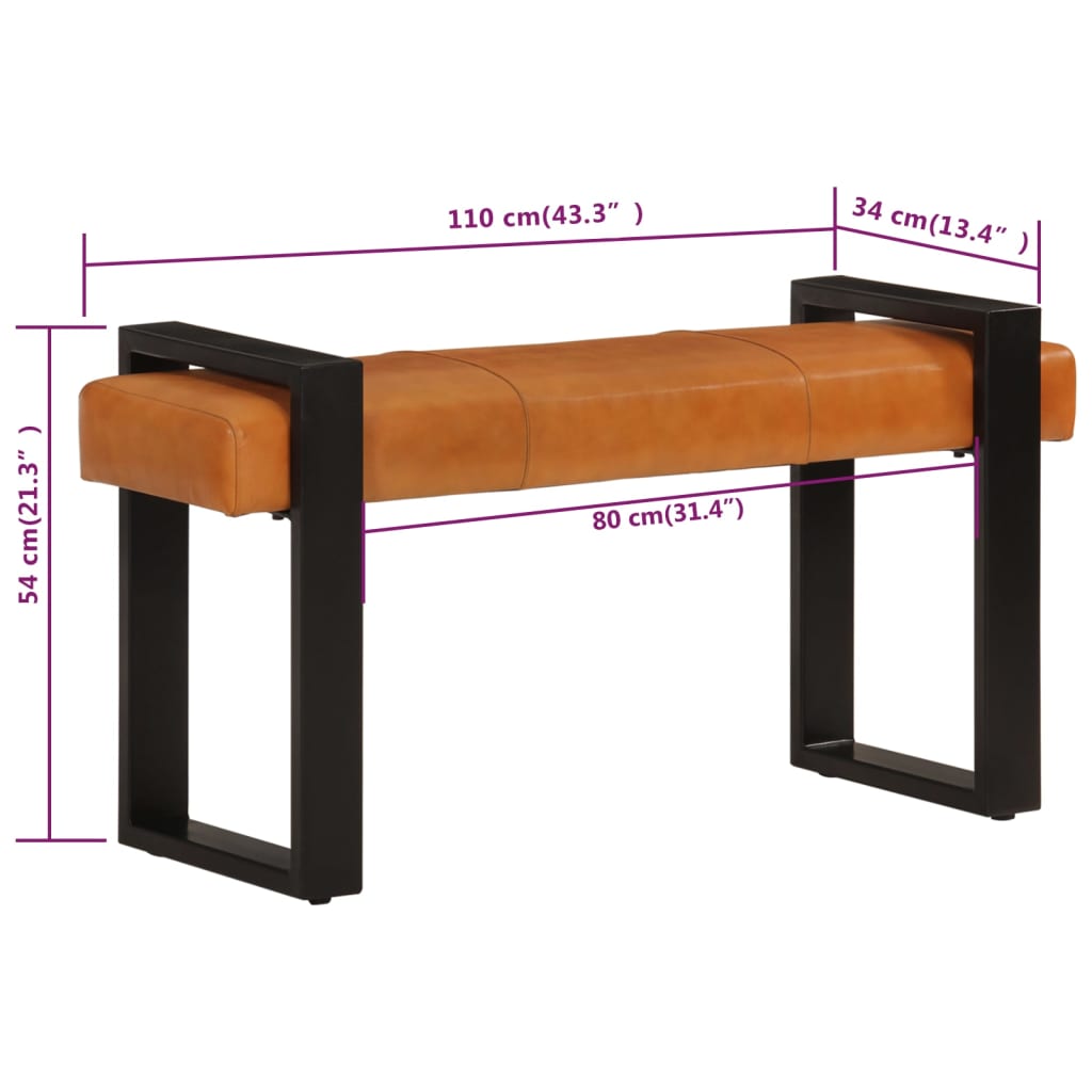 Sitzbank Schwarz und Braun 110 cm Echtes Ziegenleder