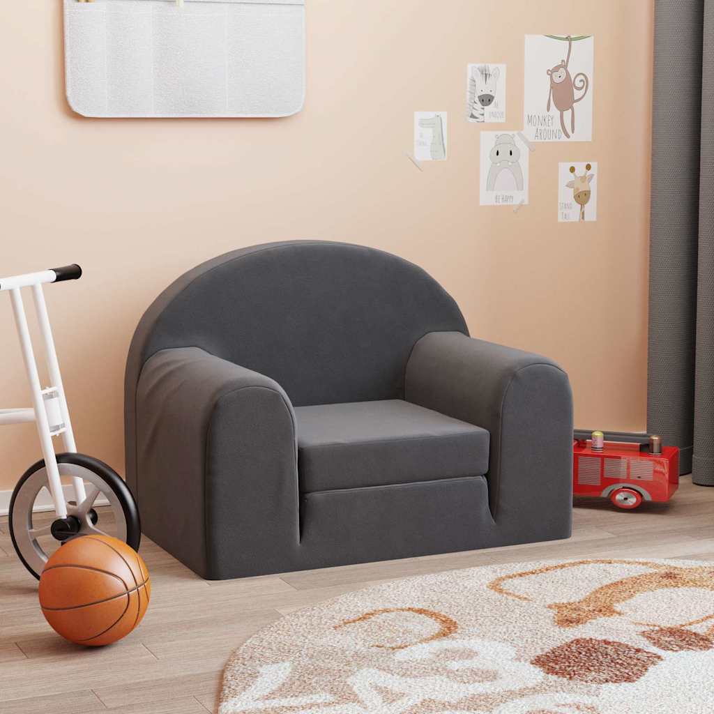 vidaXL Schlafsofa für Kinder Anthrazit Weicher Plüsch