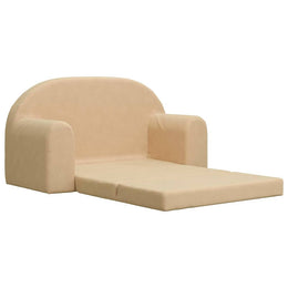 2-Sitzer Kindersofa mit Schlaffunktion Creme Weicher Plüsch