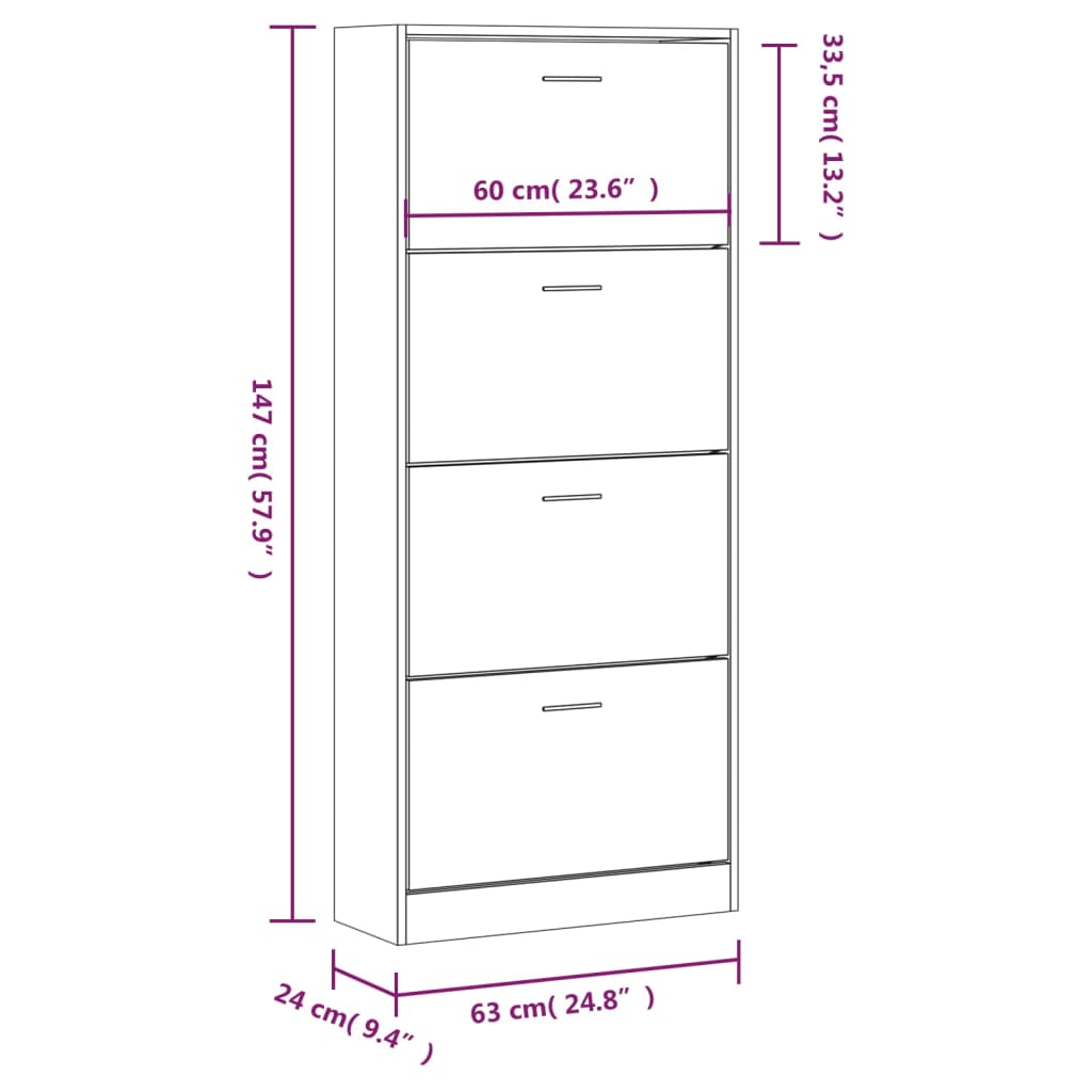 Schuhschrank Weiß 63x24x147 cm Holzwerkstoff