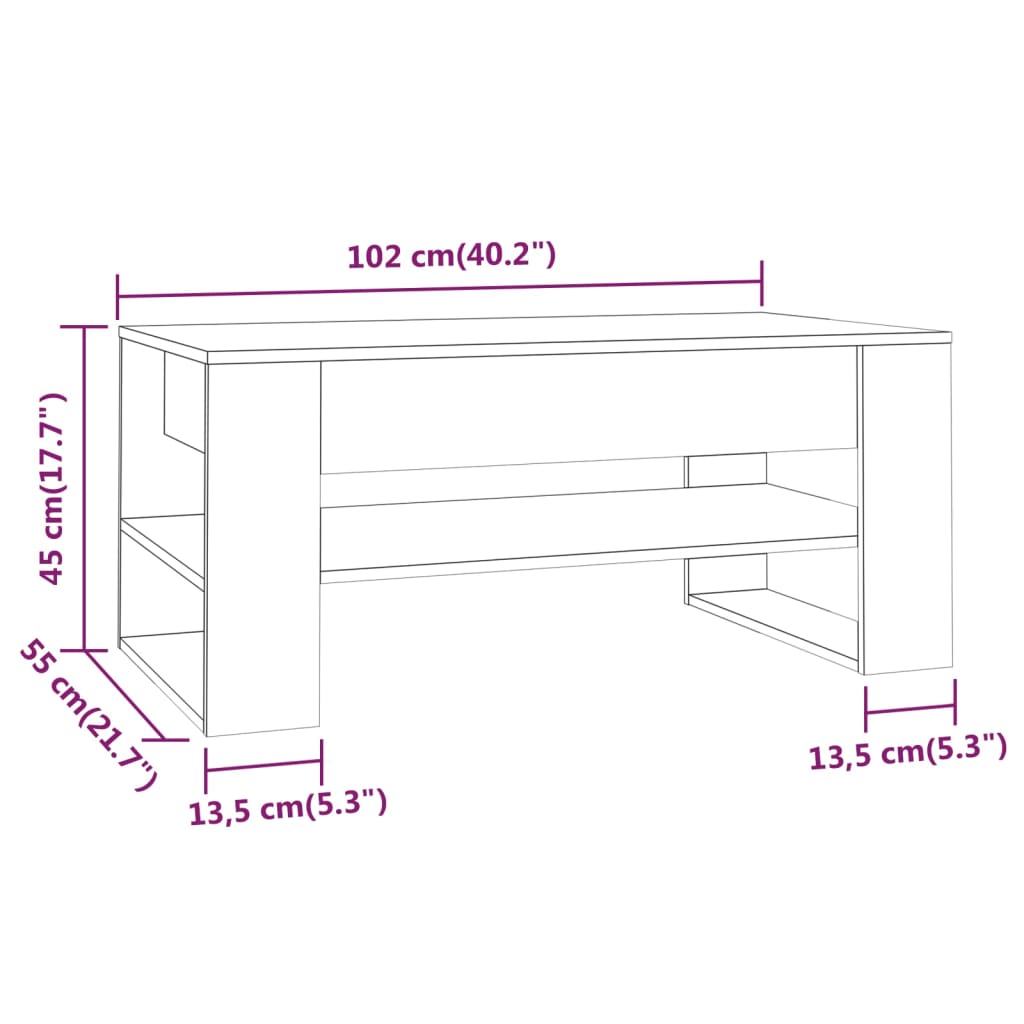 Couchtisch Hochglanz-Weiß 102x55x45 cm Holzwerkstoff