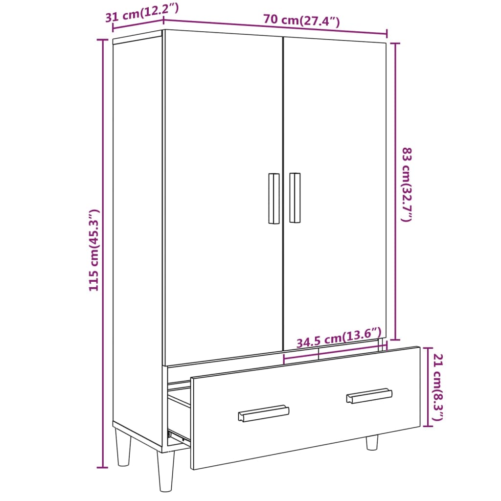 Highboard Räuchereiche 70x31x115 cm Holzwerkstoff