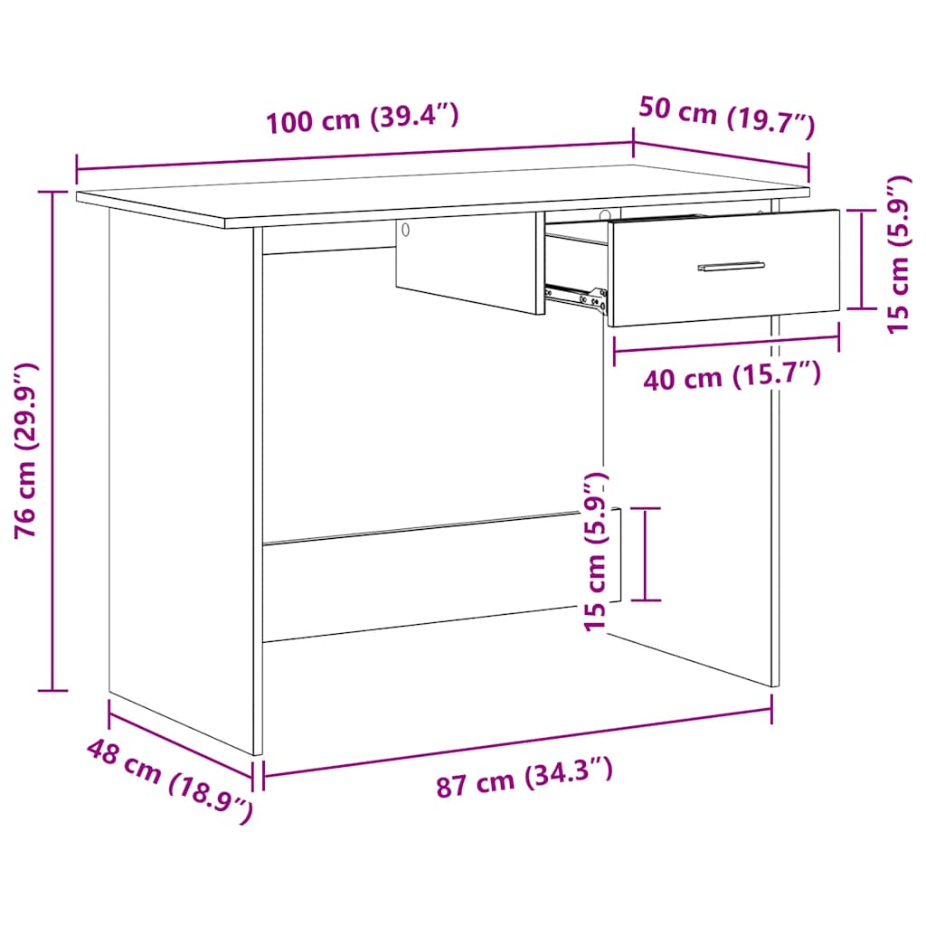 Schreibtisch Grau Sonoma 100x50x76 cm Holzwerkstoff