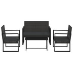4-tlg. Garten-Lounge-Set mit Kissen Schwarz Poly Rattan