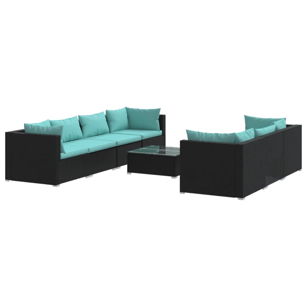 8-tlg. Garten-Lounge-Set mit Kissen Poly Rattan Schwarz