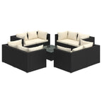 9-tlg. Garten-Lounge-Set mit Kissen Poly Rattan Schwarz