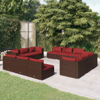 12-tlg. Garten-Lounge-Set mit Kissen Poly Rattan Braun