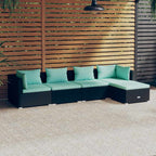 5-tlg. Garten-Lounge-Set mit Kissen Poly Rattan Schwarz