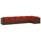 6-tlg. Garten-Lounge-Set mit Auflagen Poly Rattan Braun