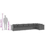 6-tlg. Garten-Lounge-Set mit Kissen Poly Rattan Grau