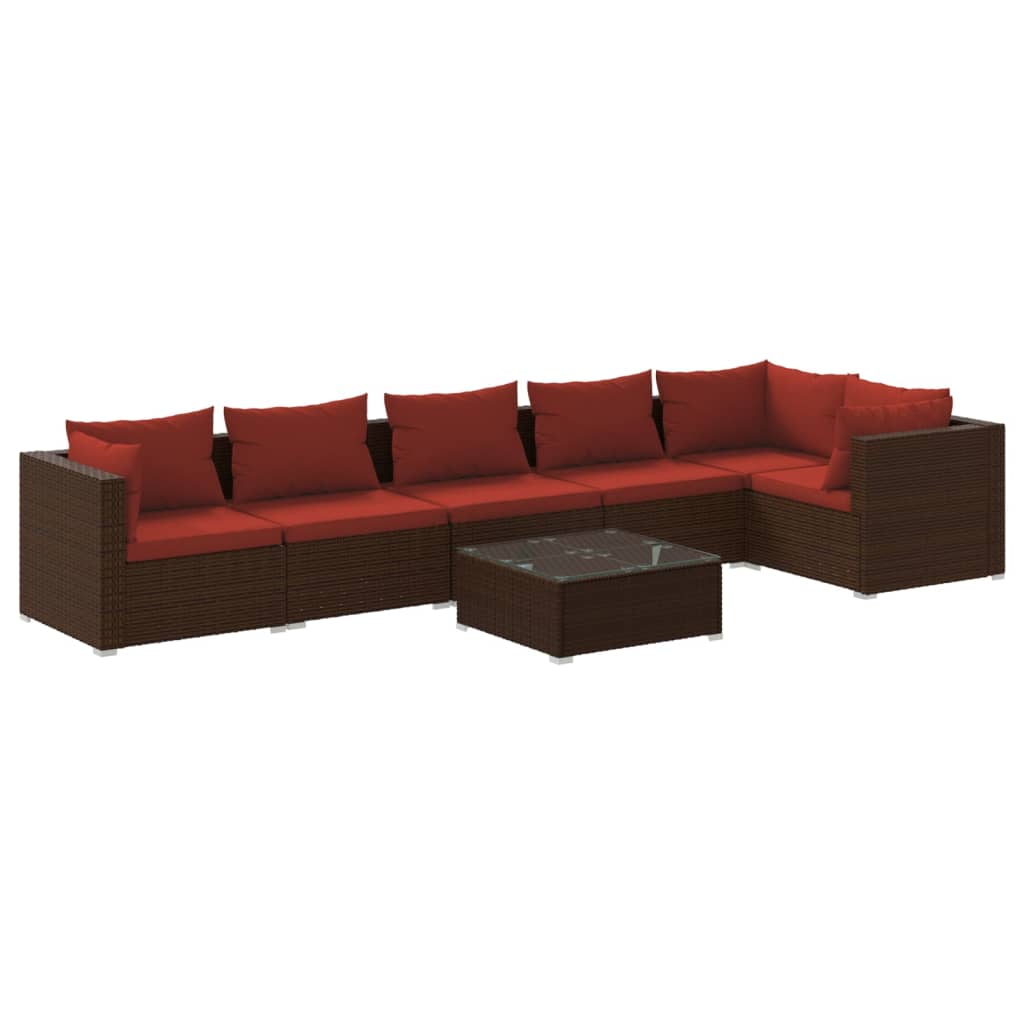 7-tlg. Garten-Lounge-Set mit Kissen Poly Rattan Braun