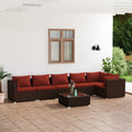 7-tlg. Garten-Lounge-Set mit Kissen Poly Rattan Braun